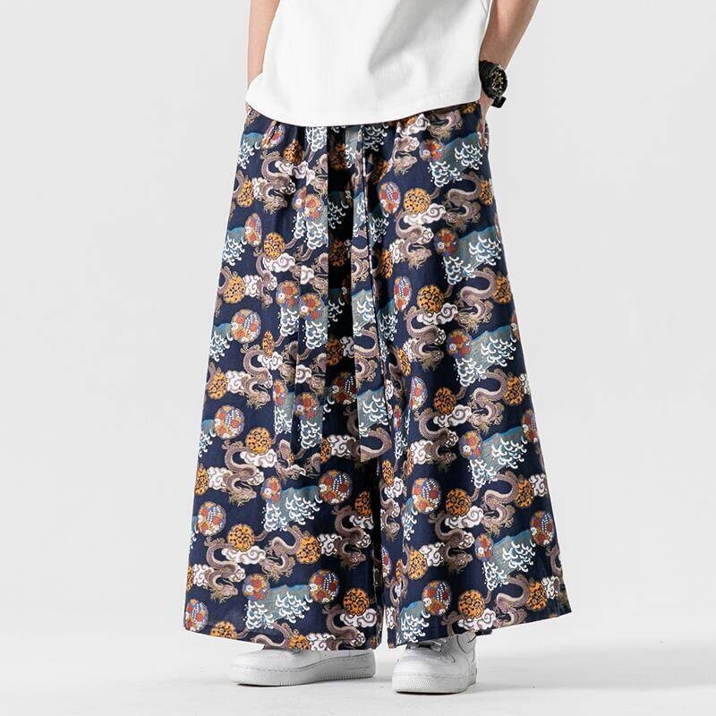 Street Fashion Japan - Japanische Samurai-Hose für Herren mit Drachen-Aufdruck,