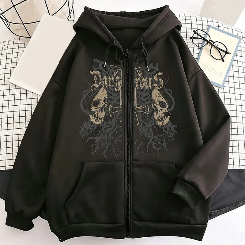 Street Fashion Zip Up Hoodie - American Style Print Zipper Hoodies Herbst