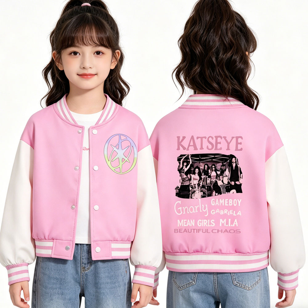 Street Fashion Kids - KATSEYE Bedruckte kurze Baseballjacke für Kinder,