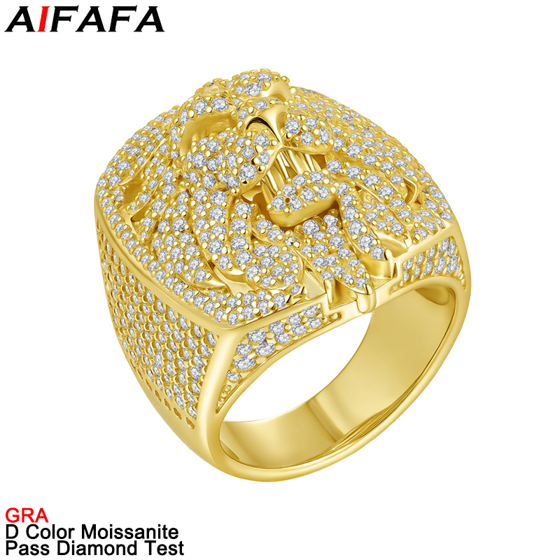 Street Fashion Rings - D-Farbiger Voll-Moissanit Diamantring Hip-Hop Löwen-Design Komplett