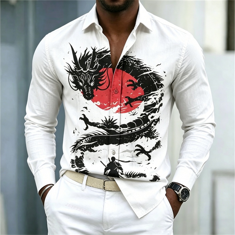Street Fashion News - 2026 Neues Herrenhemd Weiß Schwarz Rot