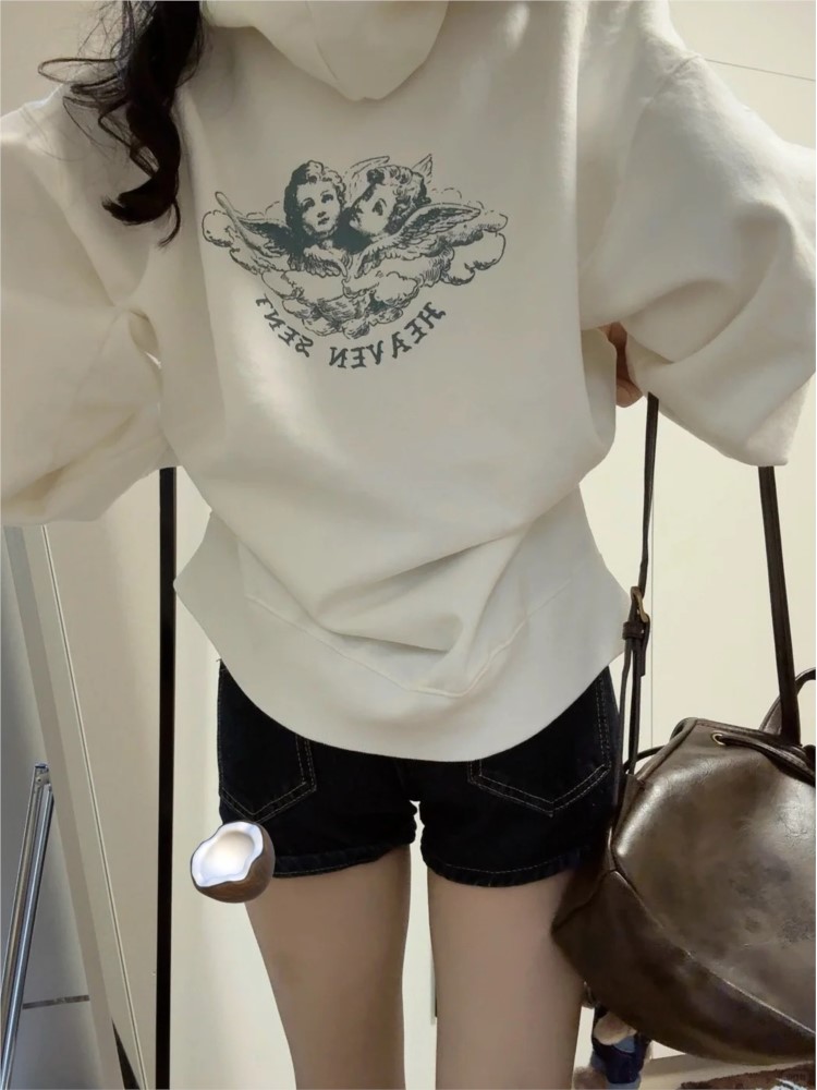 Street Fashion Zip Up Hoodie - Weiße Vintage Zip-up Hoodies für Damen,
