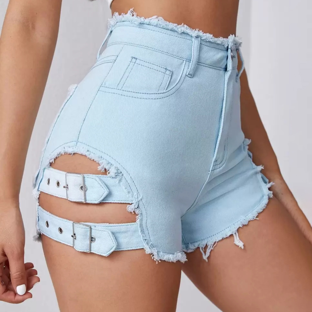 Street Fashion Hot - Damen High-Waist Denim-Shorts mit Distressed-Saum, Sommer-Casual-Streetwear,