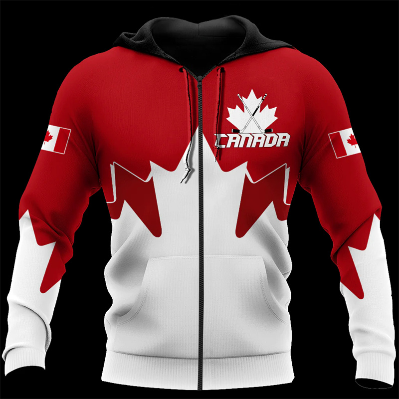Street Fashion Zip Up Hoodie - Kanada 3d überall gedruckt Ahornblatt Generation