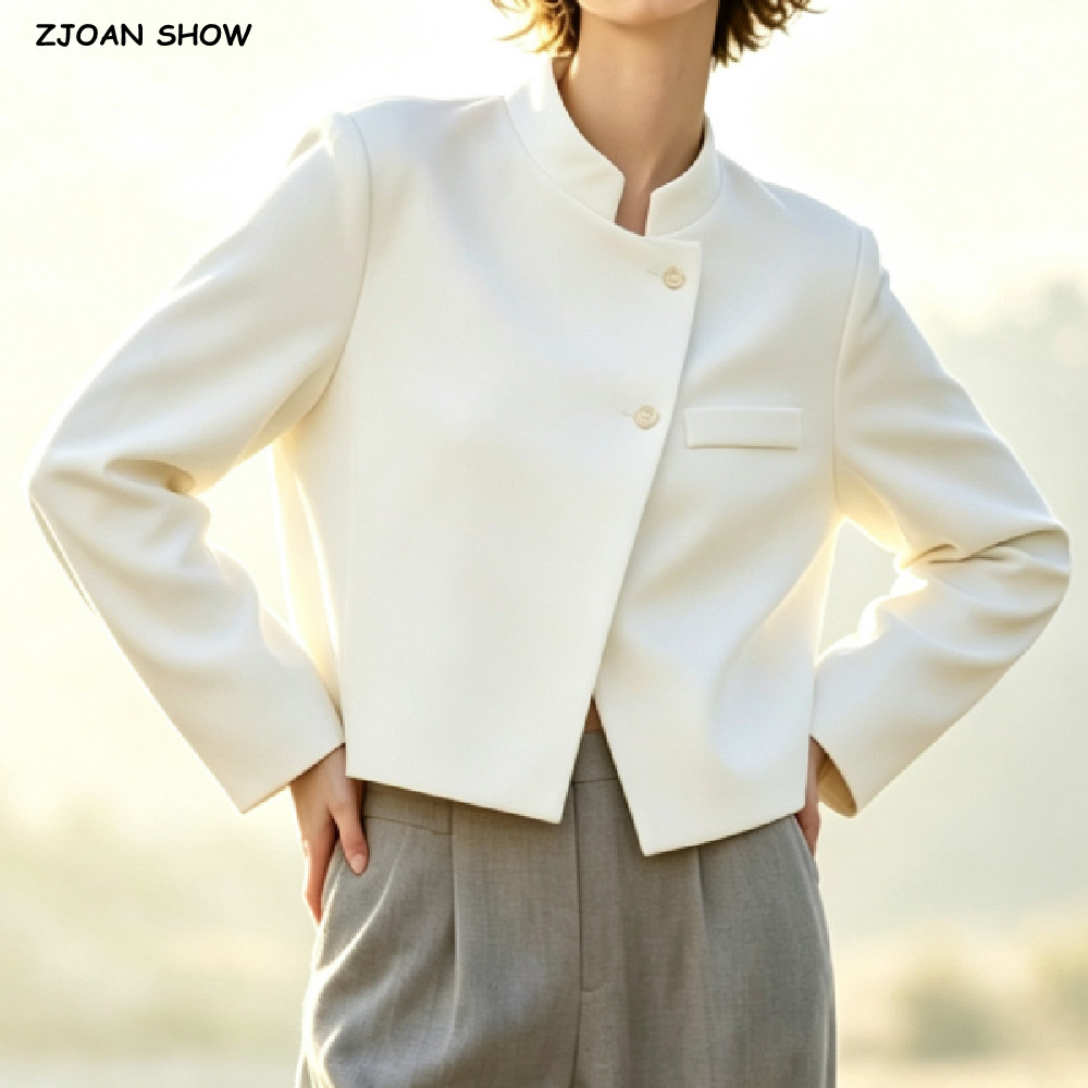 Street Fashion In Chinese - Chinesischer Stil Herbst Damen Elfenbein Stehkragen