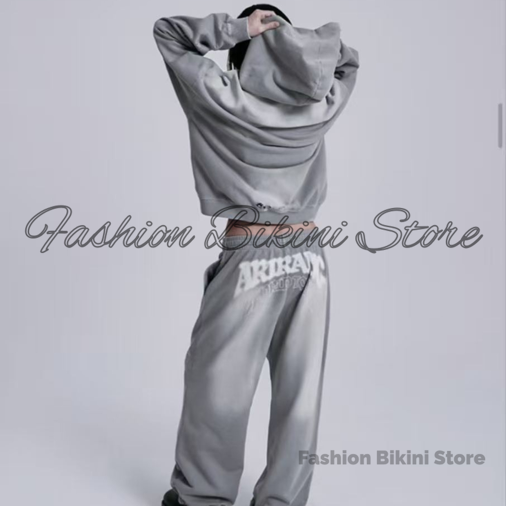 Street Fashion News - NEUER gewaschener grauer Retro-Hoodie mit 3D-Stickerei