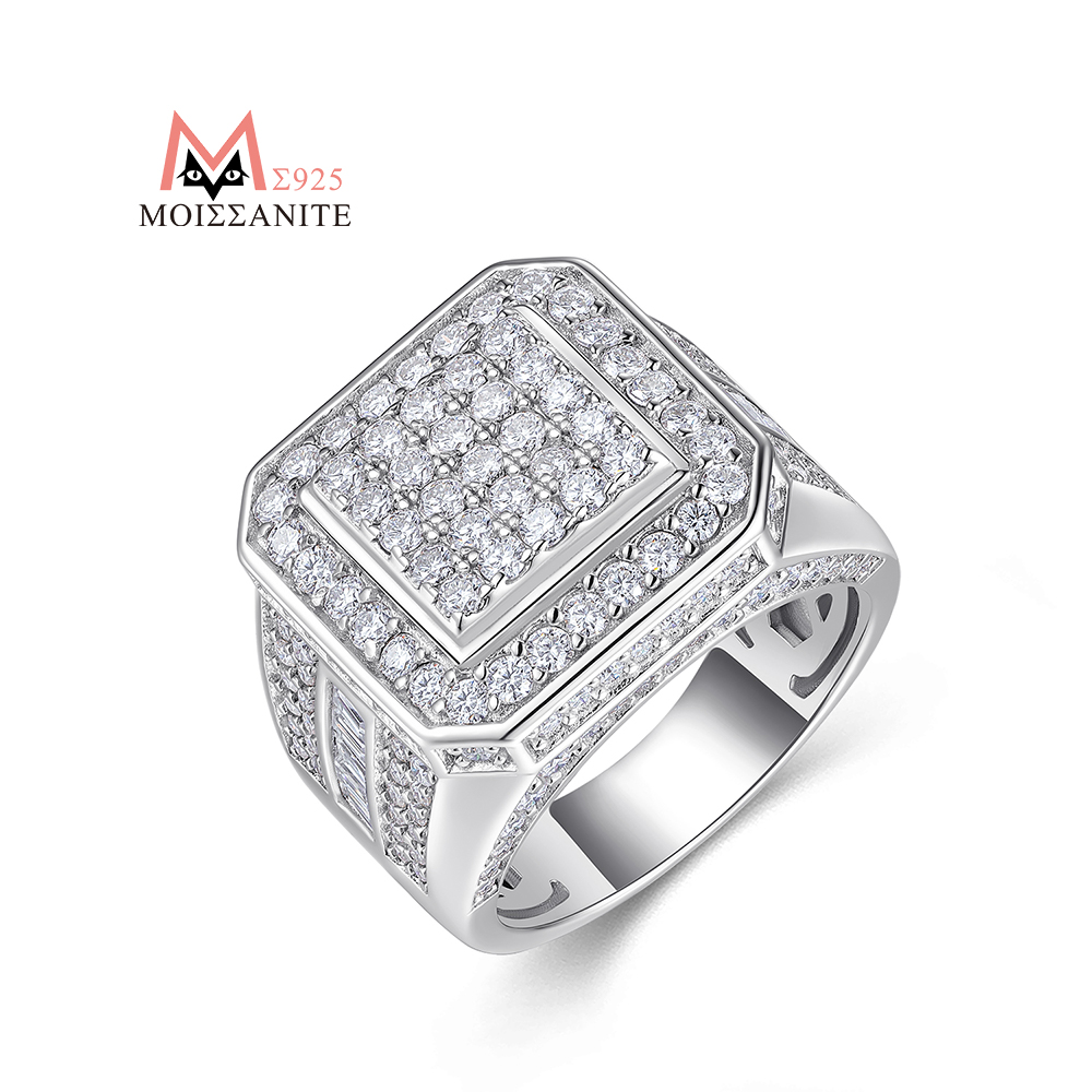Street Fashion Rings - JIUZUAN Vollmoissanit-Ring, quadratisch, 925er Silber, 18