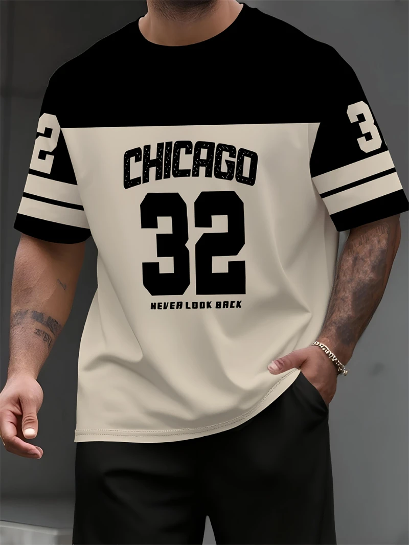 Street Fashion Chicago - Herren-T-Shirt mit Chicago 32-Nummern-Aufdruck, lässiger Rundhalsausschnitt,