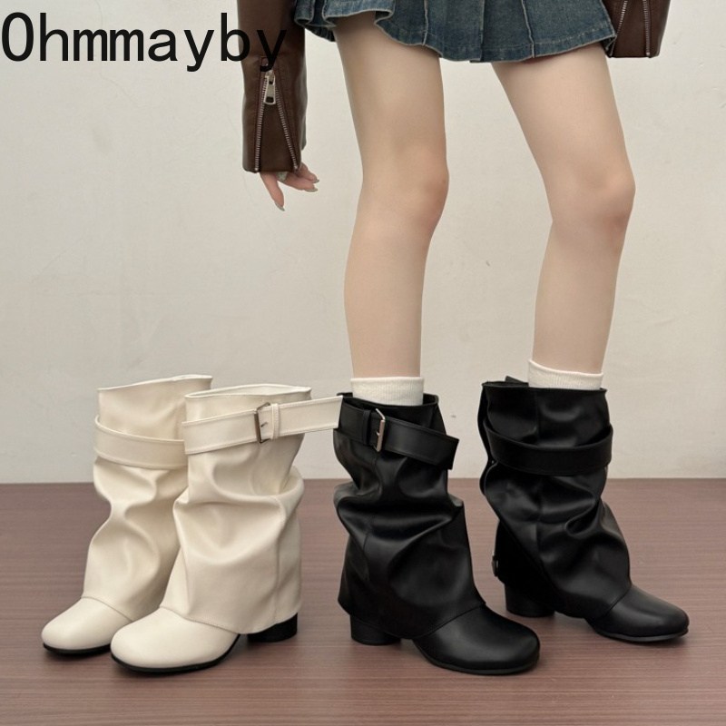 Street Fashion News - Neue Damen-Slouchy-Lederstiefel bis zur Wadenmitte mit