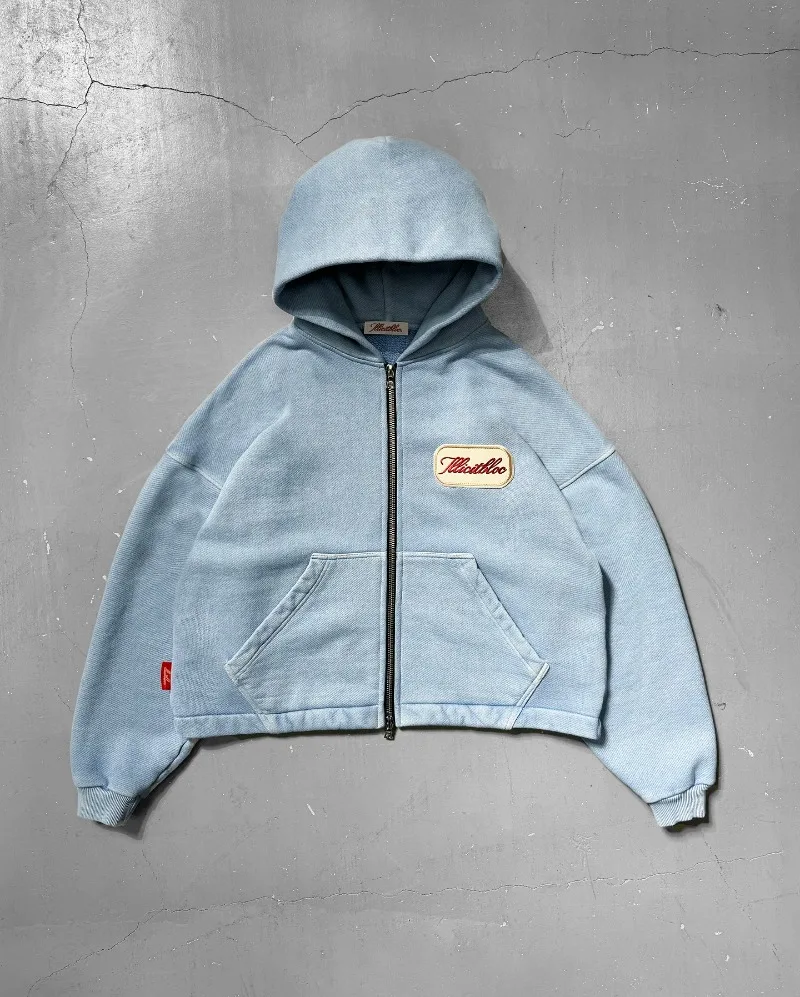 Street Fashion Zip Up Hoodie - Y2K Mode Neue Brief Stickerei Patch