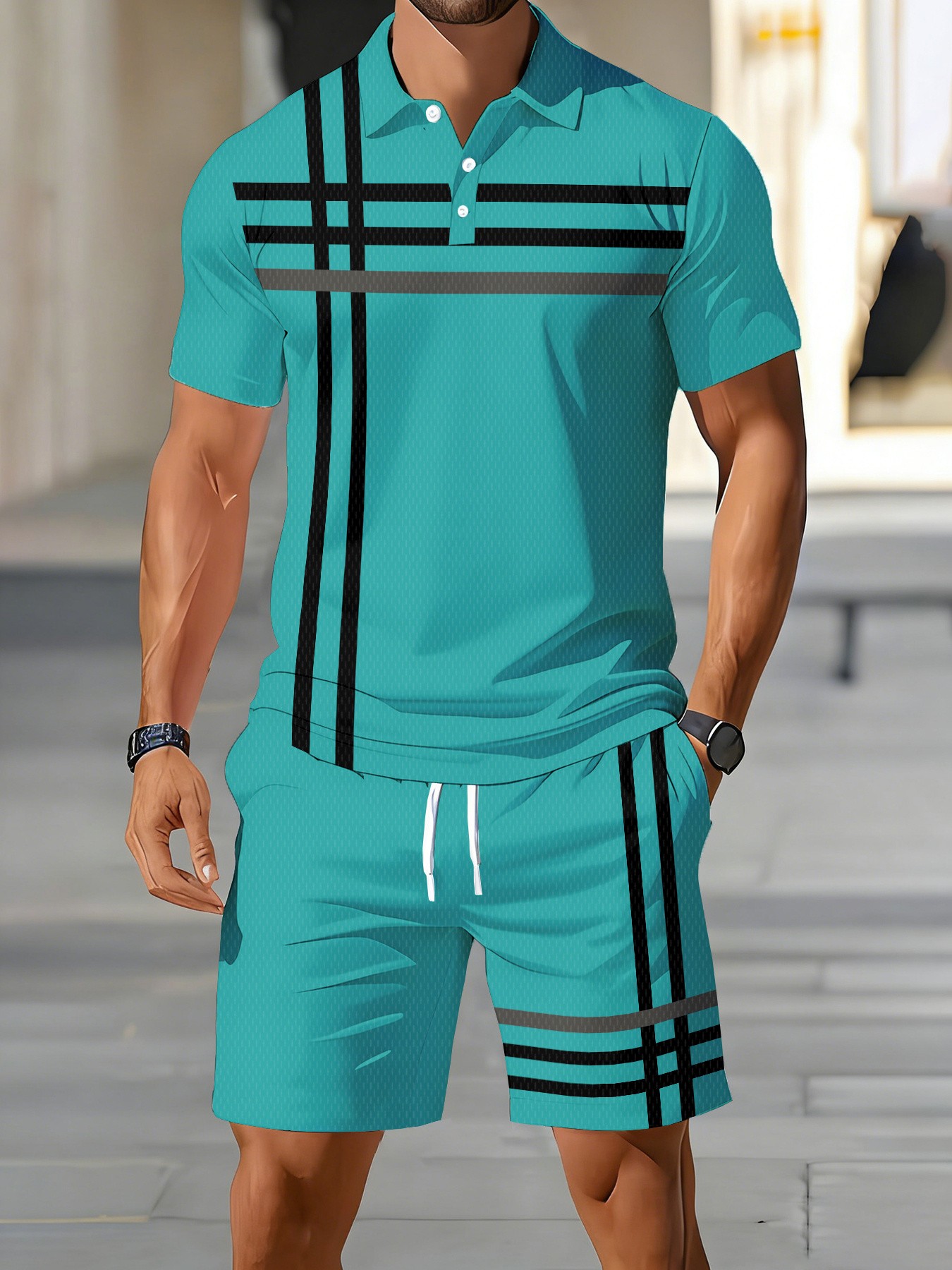 Street Fashion Summer 2026 - 2026 Sommer Amerikanisches Herren-Polo-Shirt-Set für Street-Casual-Mode,