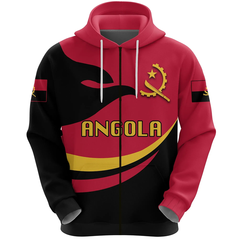 Street Fashion Zip Up Hoodie - Angola Karte Afrika Land Grafik Pullover