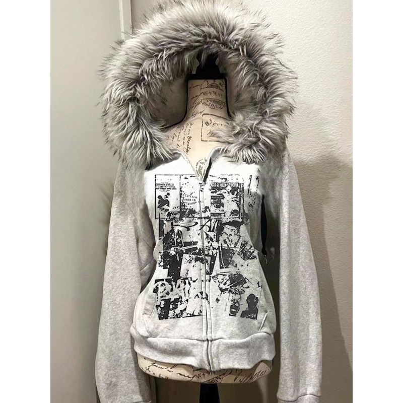 Graue Kunstpelz Wolle Doppel-r – Street Fashion Zip Up Hoodie Bewertung und Preis